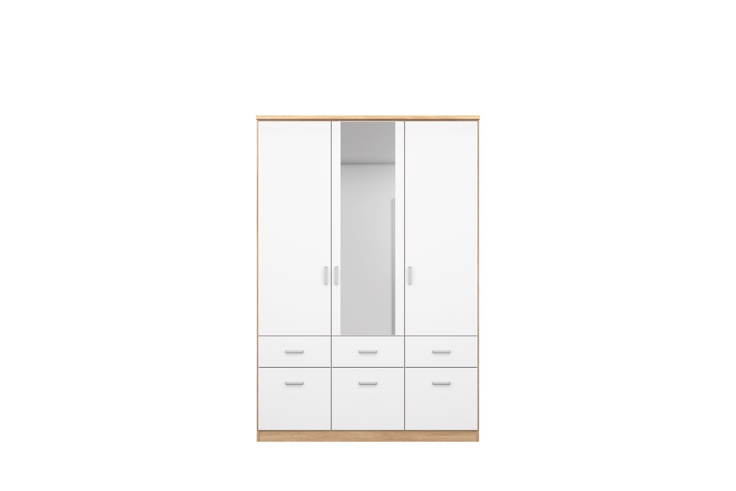 Kleiderschrank Dilan 3-trg + 6 Schubladen (3 kleine + 3 große) weiß braun B 136 cm H 199 cm T 58 cm