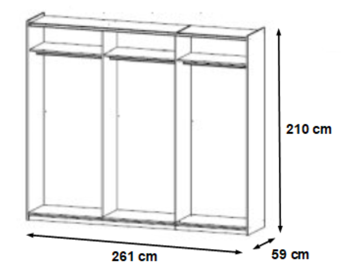 Schwebetürenschrank Pinar grau 2 Türen B 261 cm