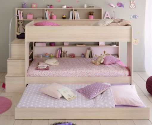 Kinderzimmer Bibop 43 Parisot Bett + Kleiderschrank + Regale + Podest-Leiter + Bettschubkasten beige