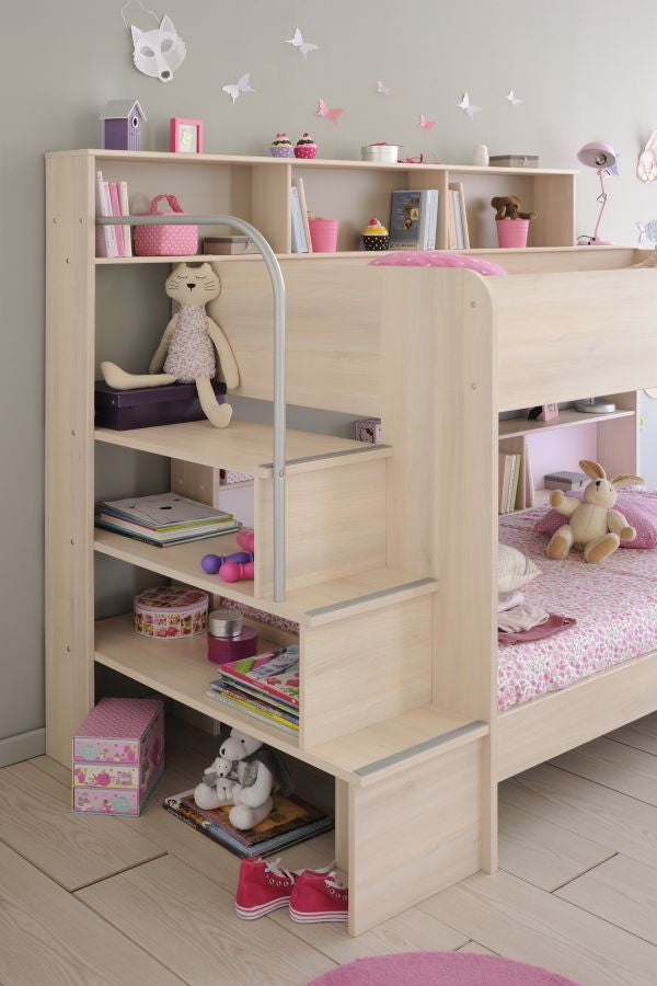 Kinderzimmer Bibop 43 Parisot Bett + Kleiderschrank + Regale + Podest-Leiter + Bettschubkasten beige