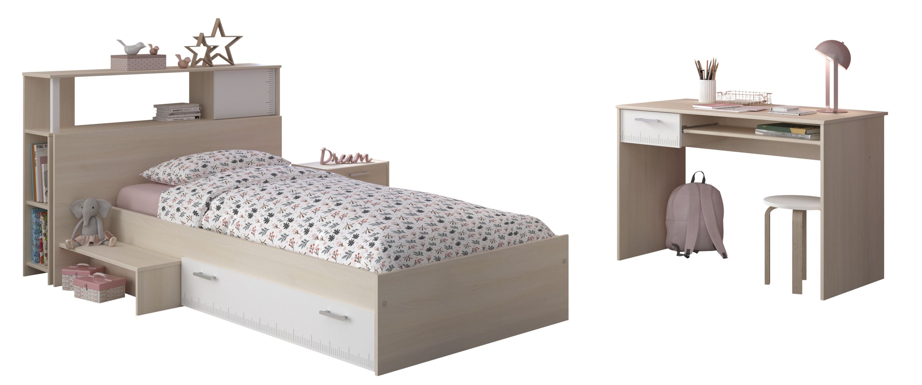 Kinderzimmer Charly 11 Parisot 3-teilig Bett 90*200 cm inkl. Bettkasten + Schreibtisch + Nachtkommode
