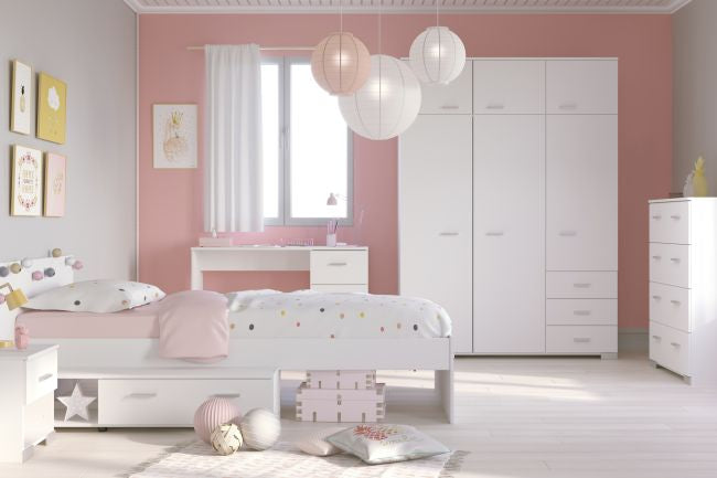 Jugendzimmer Galaxy 151 Parisot 5-tlg Bett + Kleiderschrank + Nachtkommode + Schreibtisch + Kommode weiß