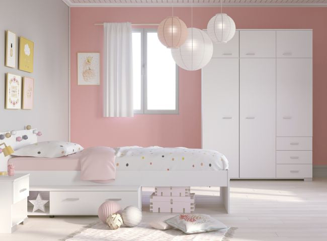 Jugendzimmer Galaxy 154 Parisot 3-tlg inkl. Bett Kleiderschrank Nachtkommode + Schublade + Ablage weiß