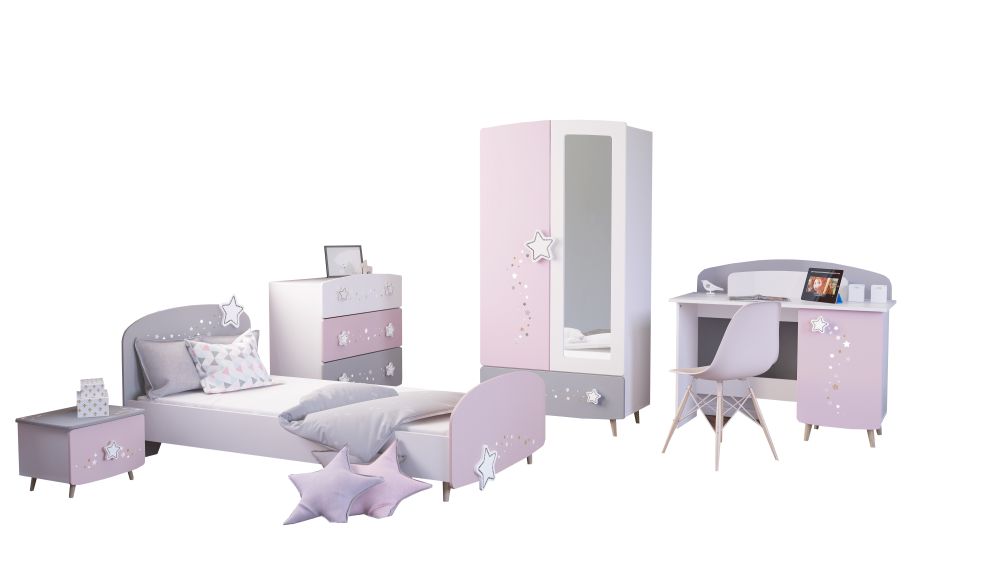 Kinderbett Sternschnuppe 90*200 cm rosa - weiß Mädchen Jugendbett Kinderliege Bettgestell Bettliege B-WARE