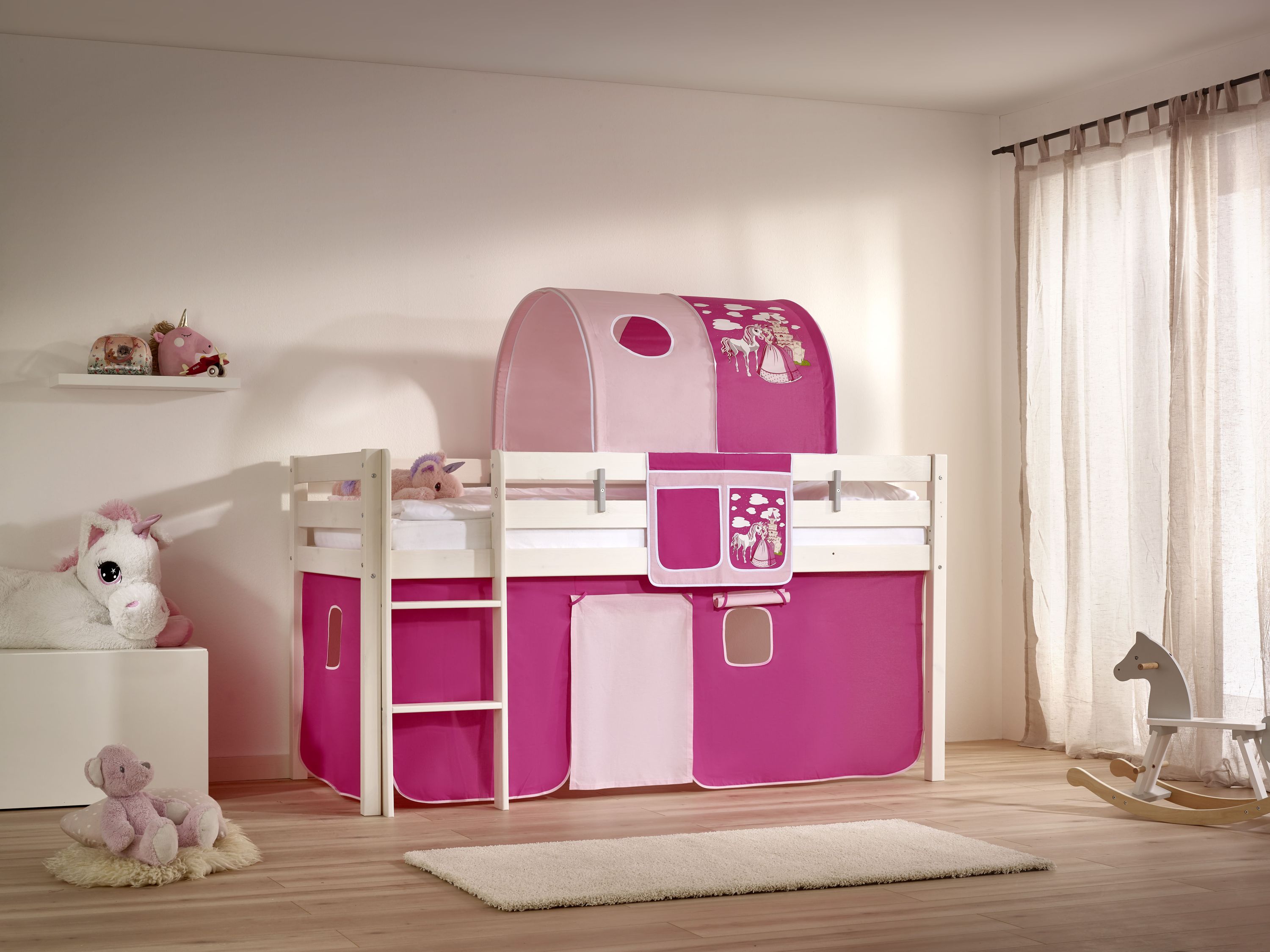 Bett-Tasche Prinzessin für Hoch- & Etagenbetten mit 2 Fächer 100 % Baumwolle und bei 30° waschbar rosa pink