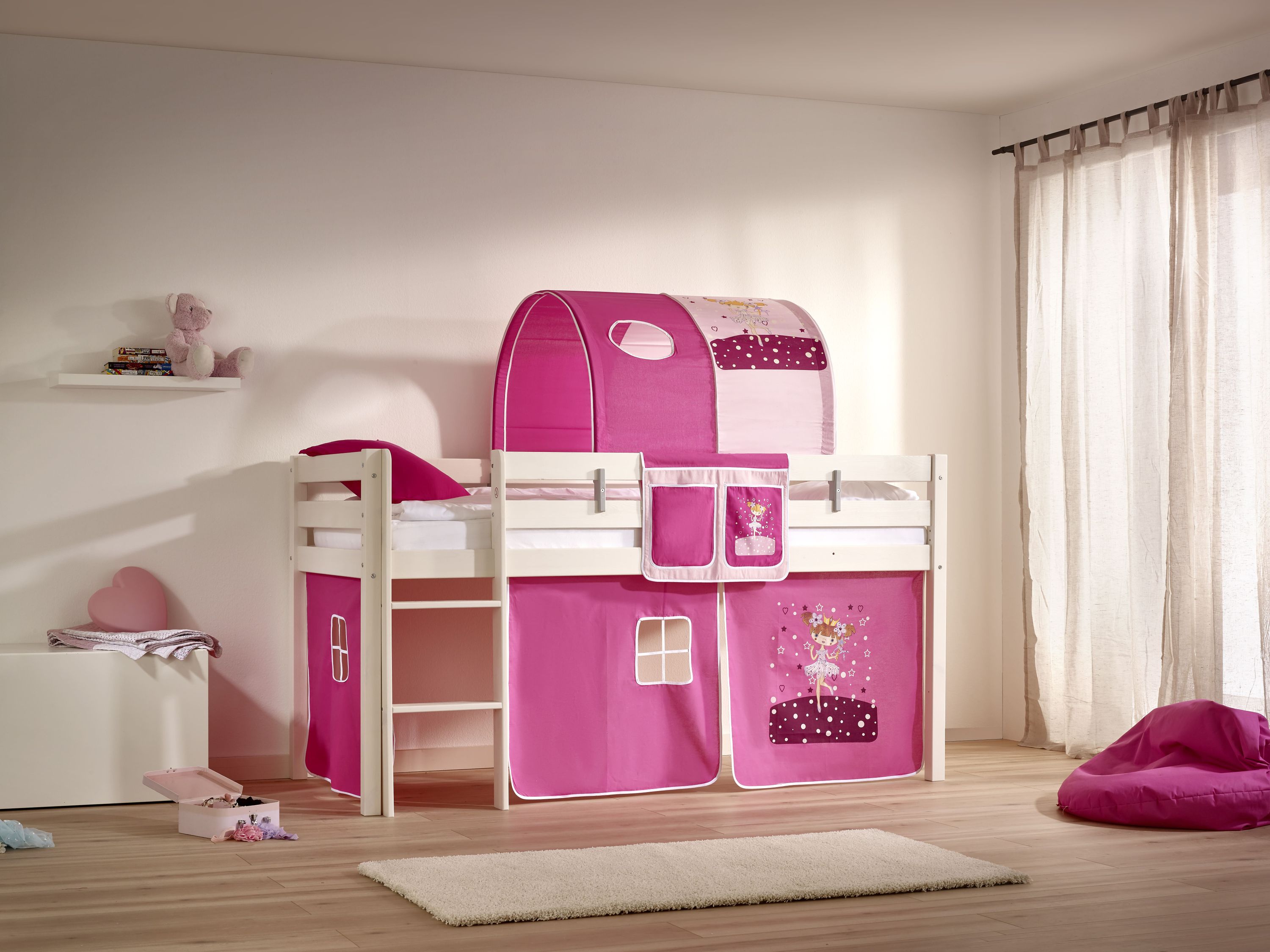 Bett-Tasche Zauberfee für Hoch- & Etagenbetten mit 2 Fächer 100 % Baumwolle und bei 30° waschbar pink
