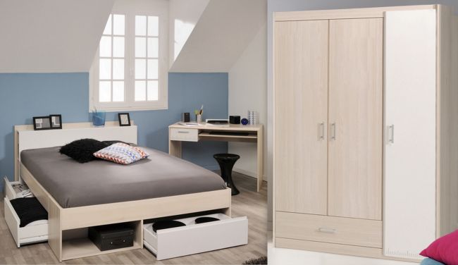 Jugendzimmer Most 73 Parisot 3-tlg inkl. Kleiderschrank + Funktionsbett + Schreibtisch grau - weiß
