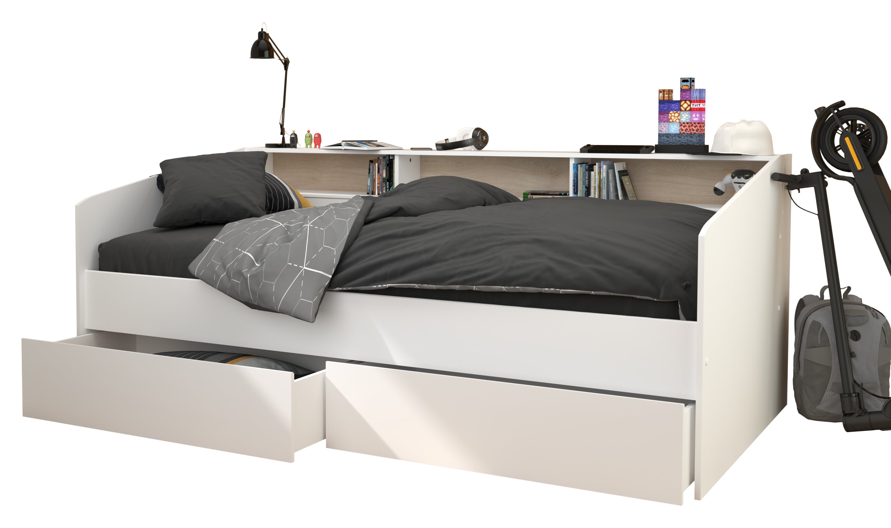 Funktionsbett Sleep 4 Parisot inkl. 2 Bettschubkästen Regal Jugendbett Bettliege Bett weiß 90*200 cm