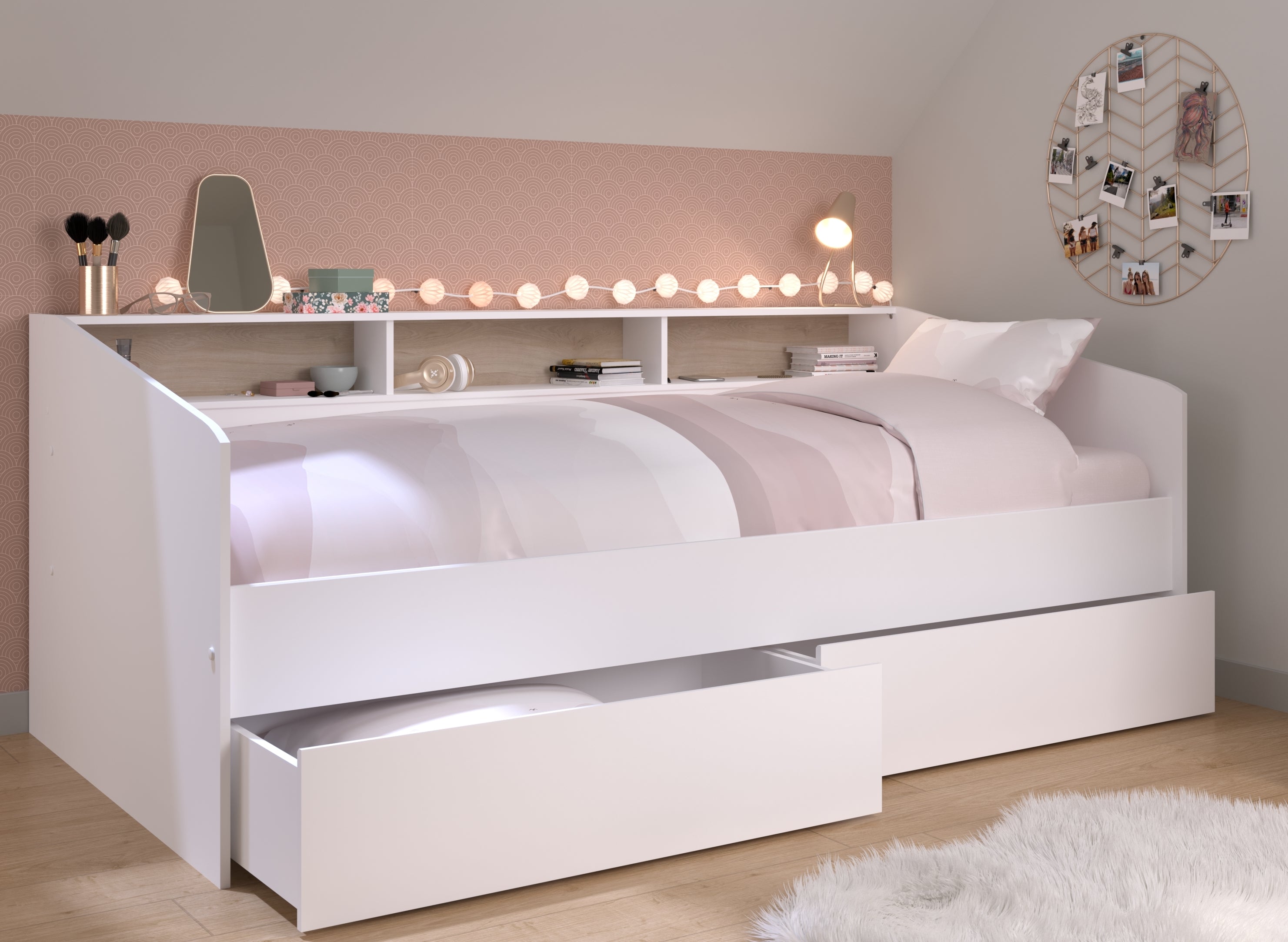 Funktionsbett Sleep 4 Parisot inkl. 2 Bettschubkästen Regal Jugendbett Bettliege Bett weiß 90*200 cm