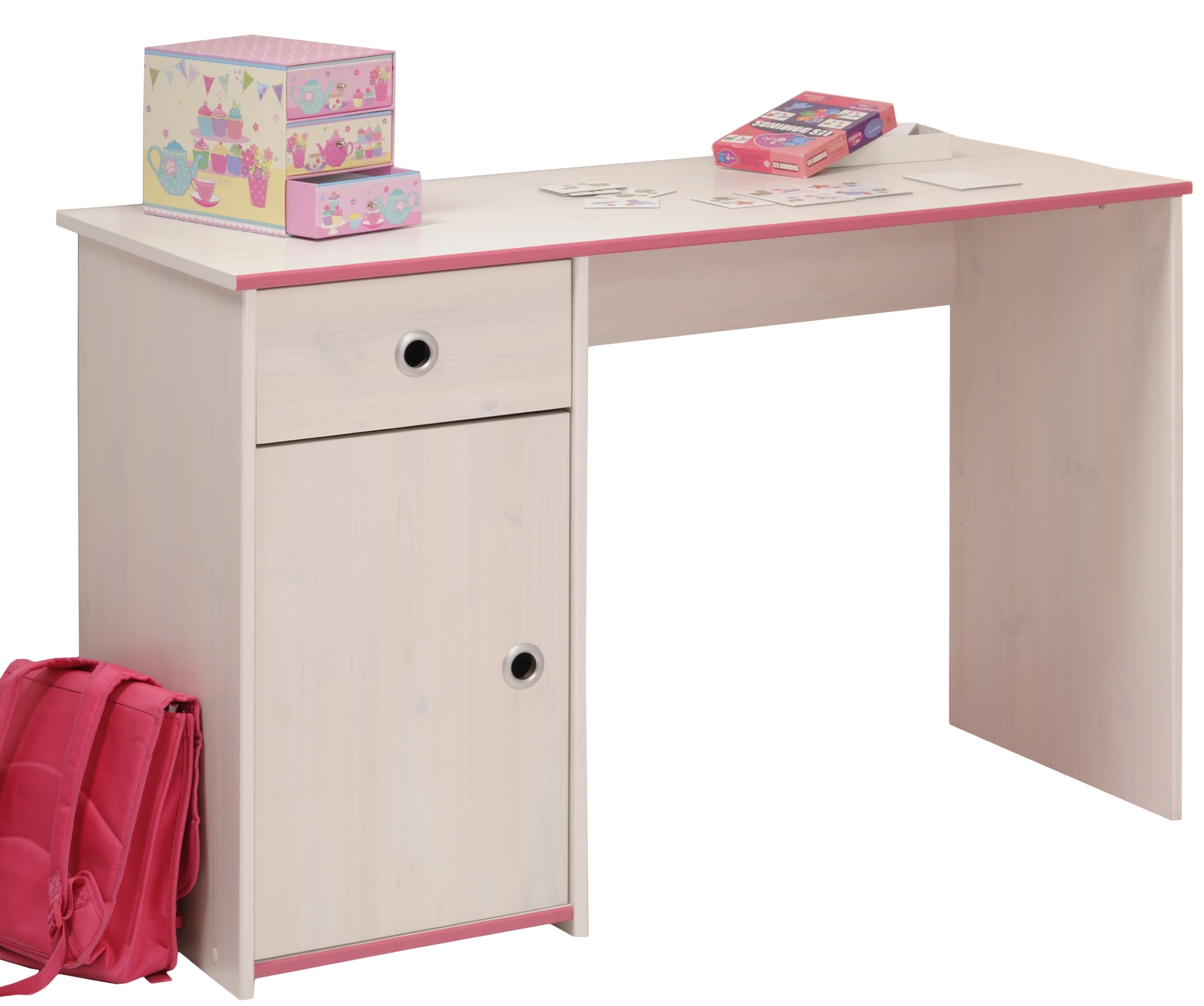 Schreibtisch Smoozy 31 Parisot 121 x 50 cm  weiß + drehbare Kanten in pink und blau
