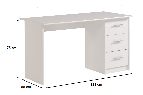 Schreibtisch Infinity 101 mit 3 geräumigen Schubladen 121 x 55 cm Parisot weiß
