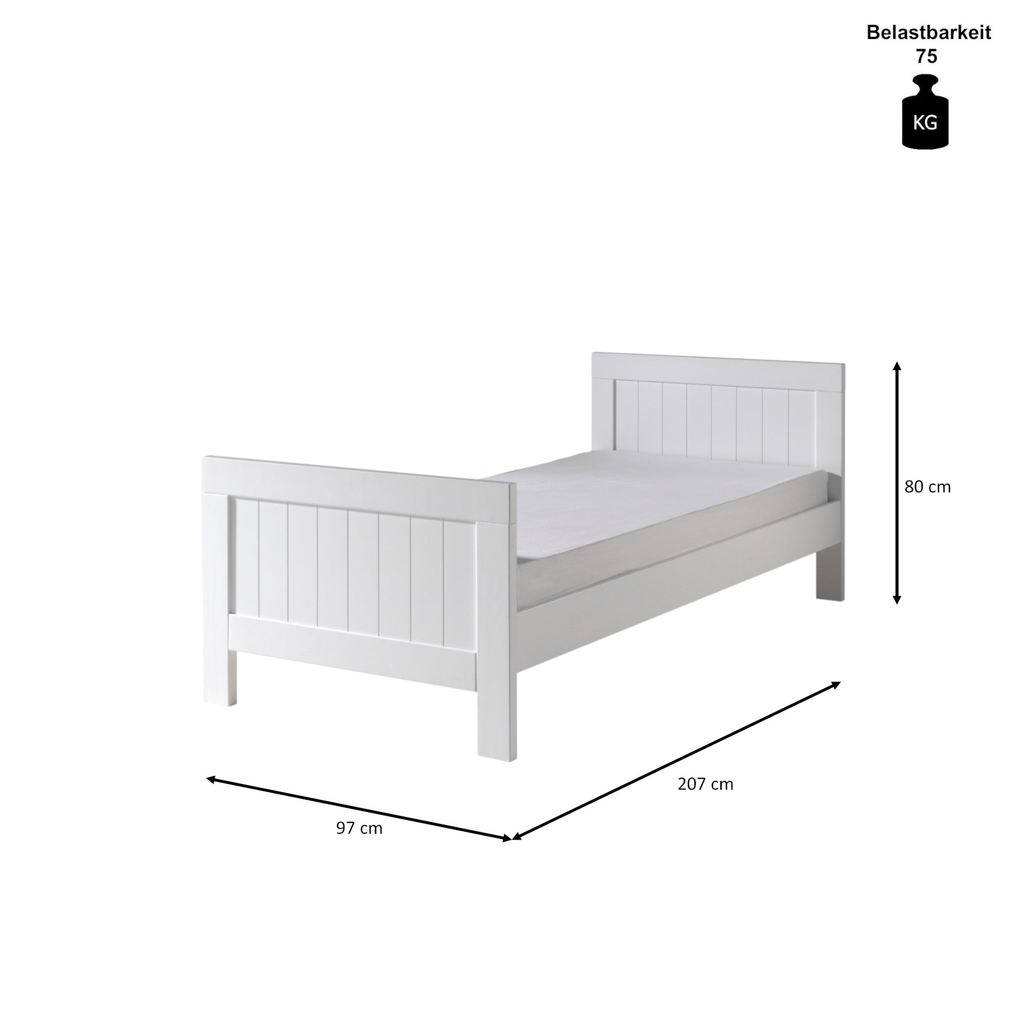 Jugendbett Lee Vipack inkl Bett 90*200 cm + Bettschublade Landhaus-Optik aus hochwertigem MDF Holz