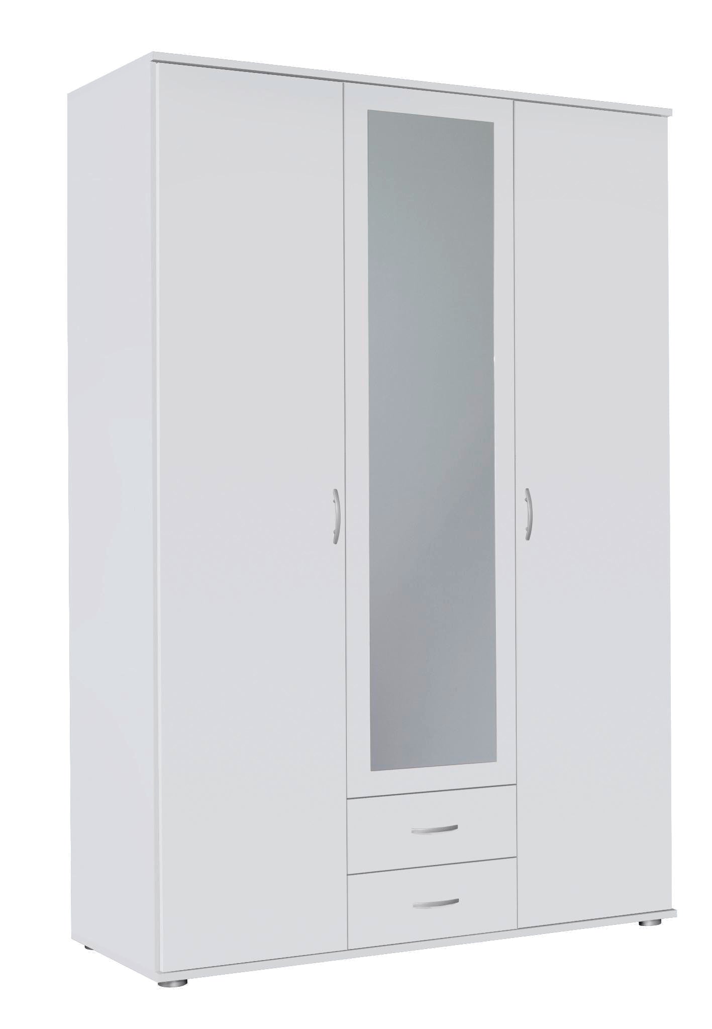Kleiderschrank Sara weiß 3 Türen (1 mit Spiegelfront) + 1 große Schublade weiß B 127 cm - H 188 cm
