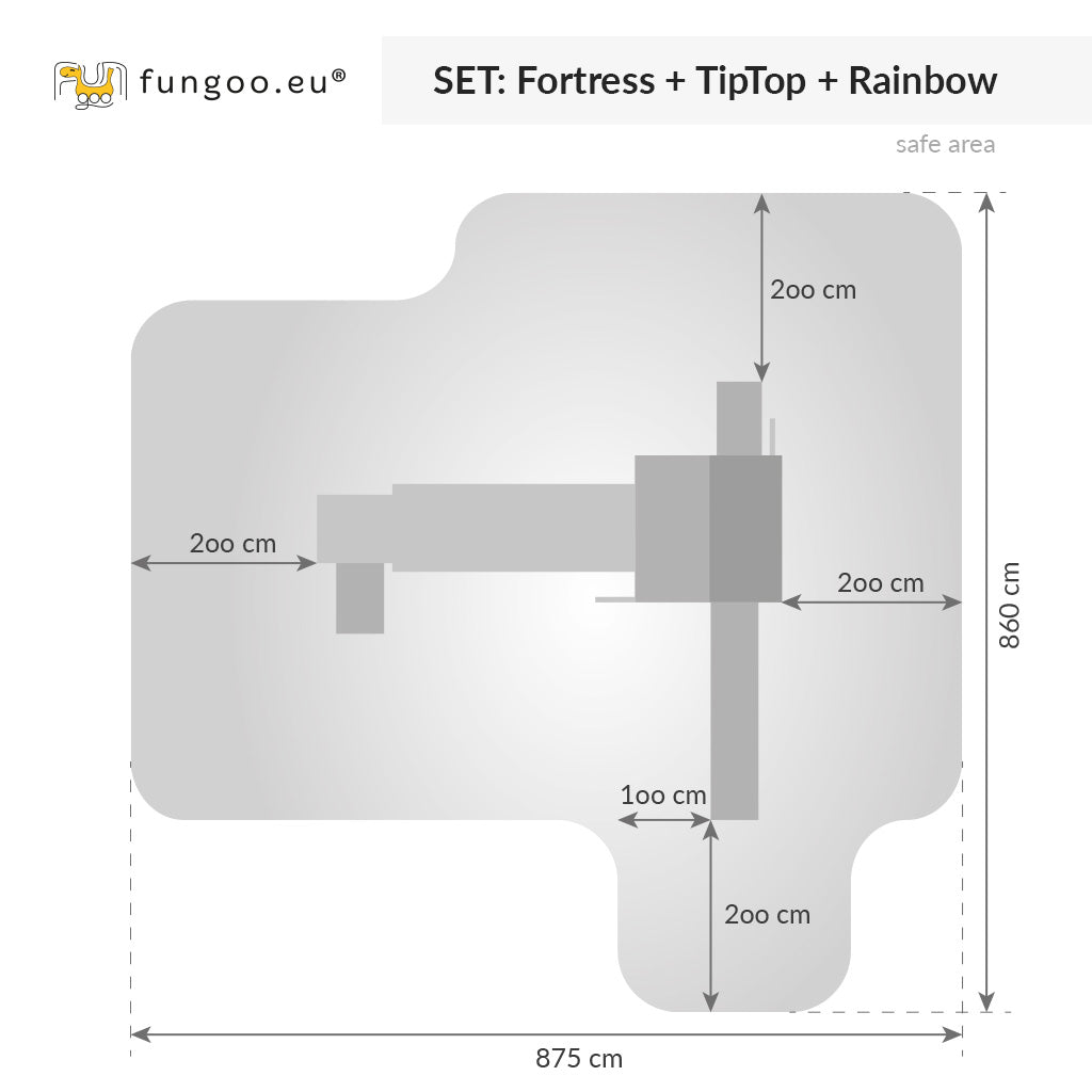 Spielturm Fungoo Fortress Tiptop Rainbow inkl. Rutsche, Kletterseil, Kletterwand und Brücke