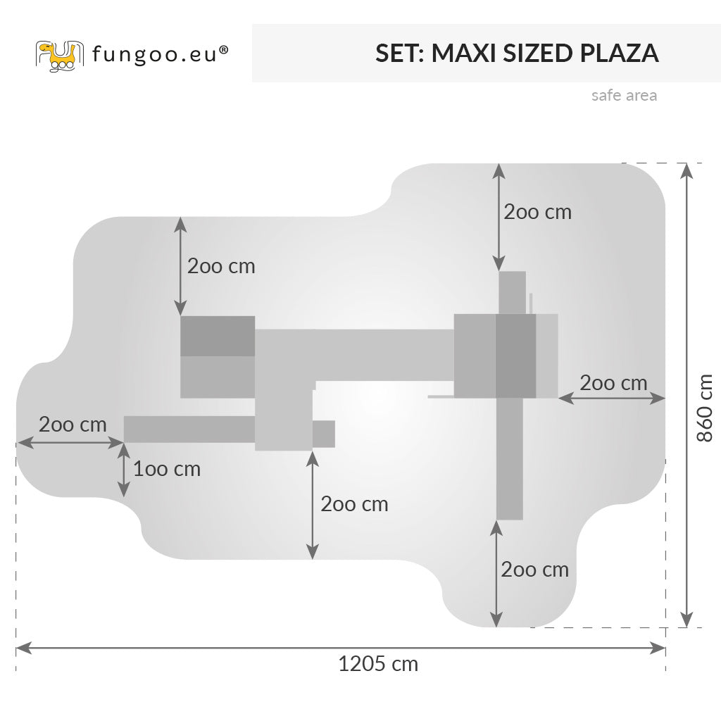 Spielturm Fungoo Maxi Set Sized Plaza inkl. 2 Rutschen, Brücke, Kletterwand und Kletterseile