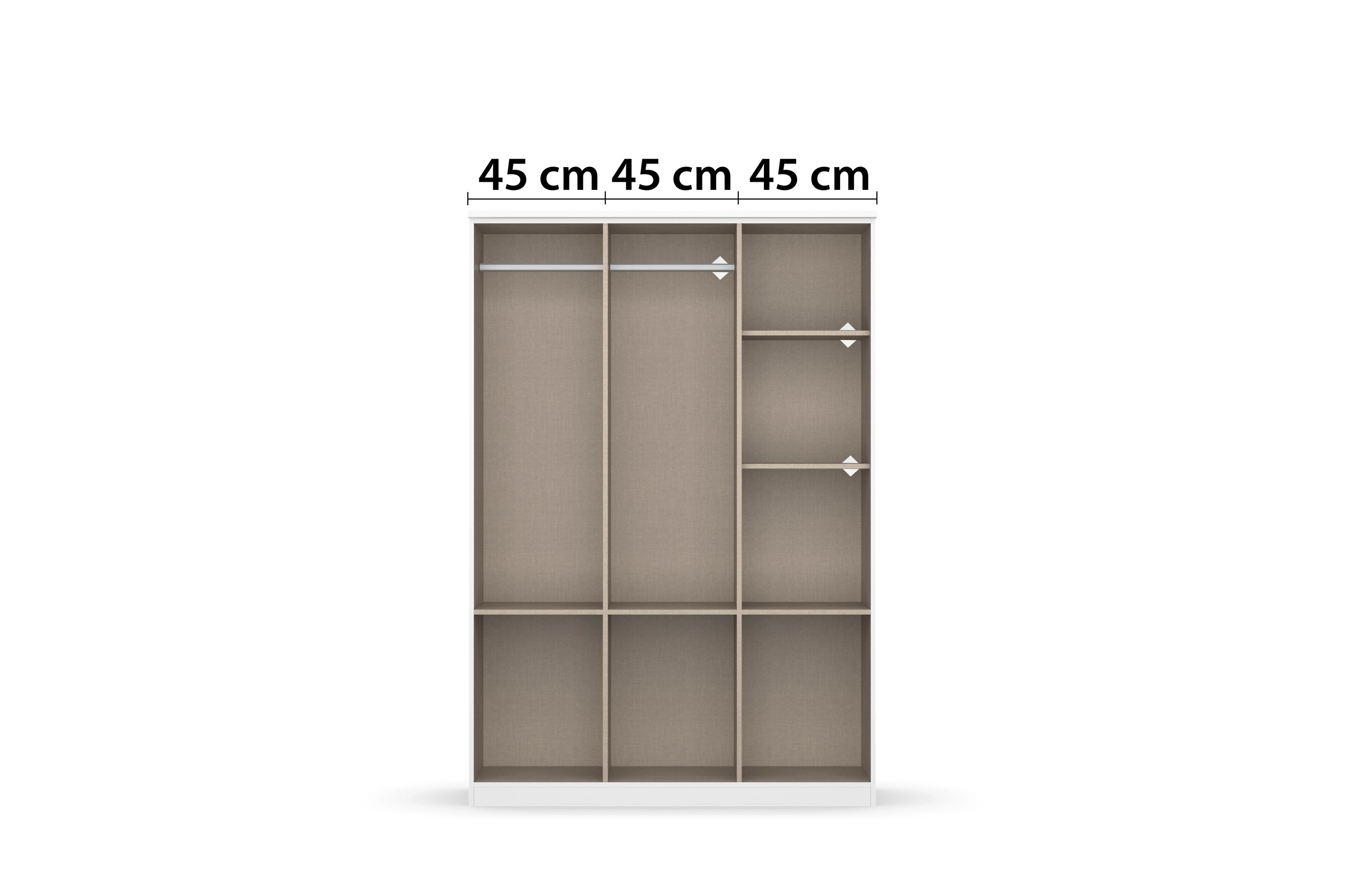 Kleiderschrank Dilan 3-trg + 6 Schubladen (3 kleine + 3 große) weiß B 136 cm - H 199 cm - T 58 cm