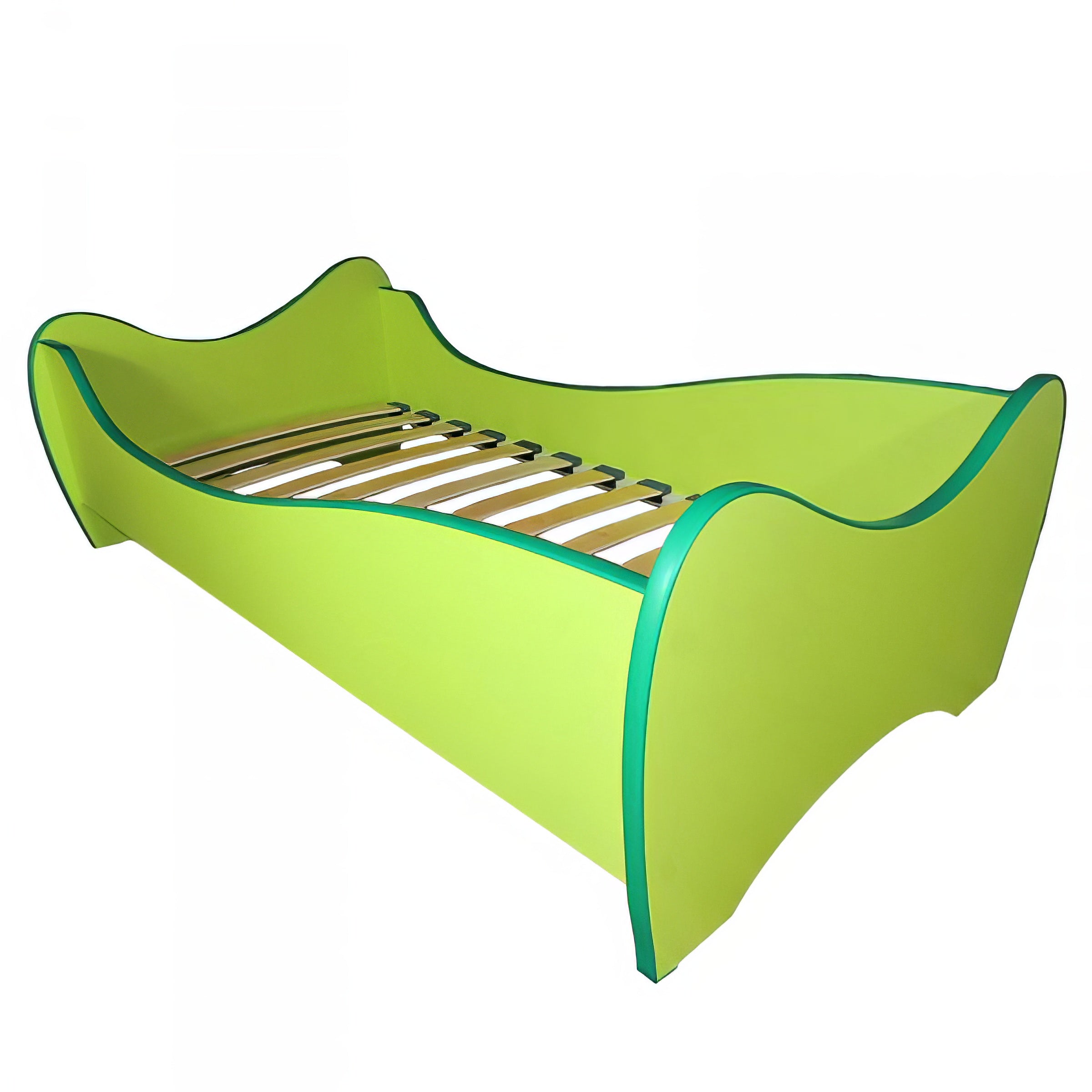 Kinderbett Curly inkl Rollrost mit geschwungenen Holzlatten + Matratze 80*160 cm grün