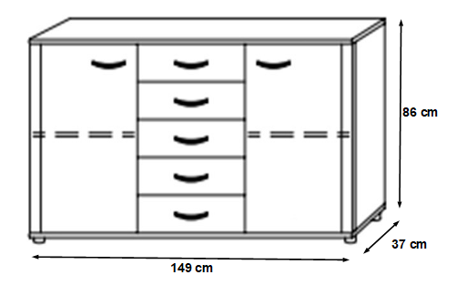 Kommode Noel mit 2 Türen + 5 Schubladen B 140 cm H 81 cm weiß