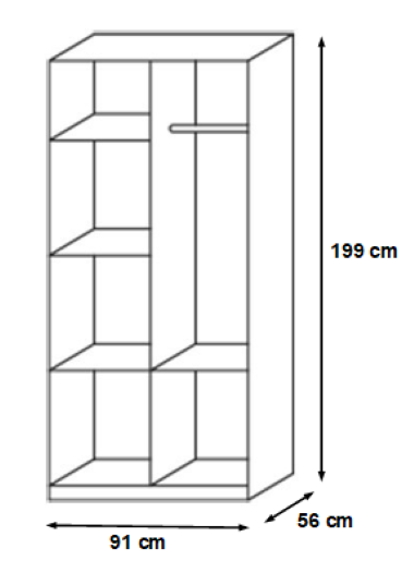 Kleiderschrank Dilan 2-trg + 4 Schubladen inklusive Aufsatz weiß B 91 cm - H 199 cm - T 56 cm