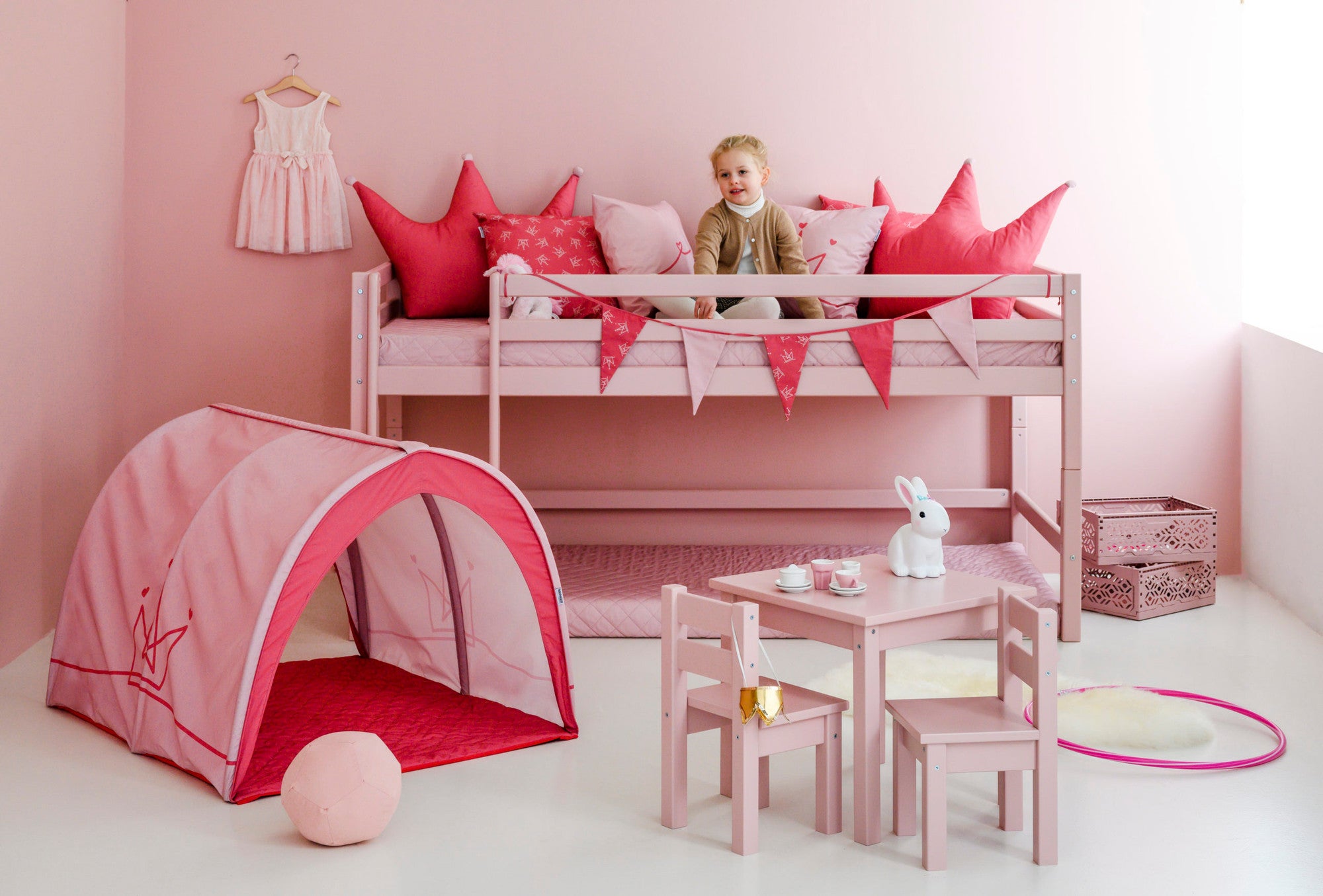Hoppekids Prinzessin Tunnel/Spielhöhle 100 % Baumwolle und bei 30° waschbar rosa