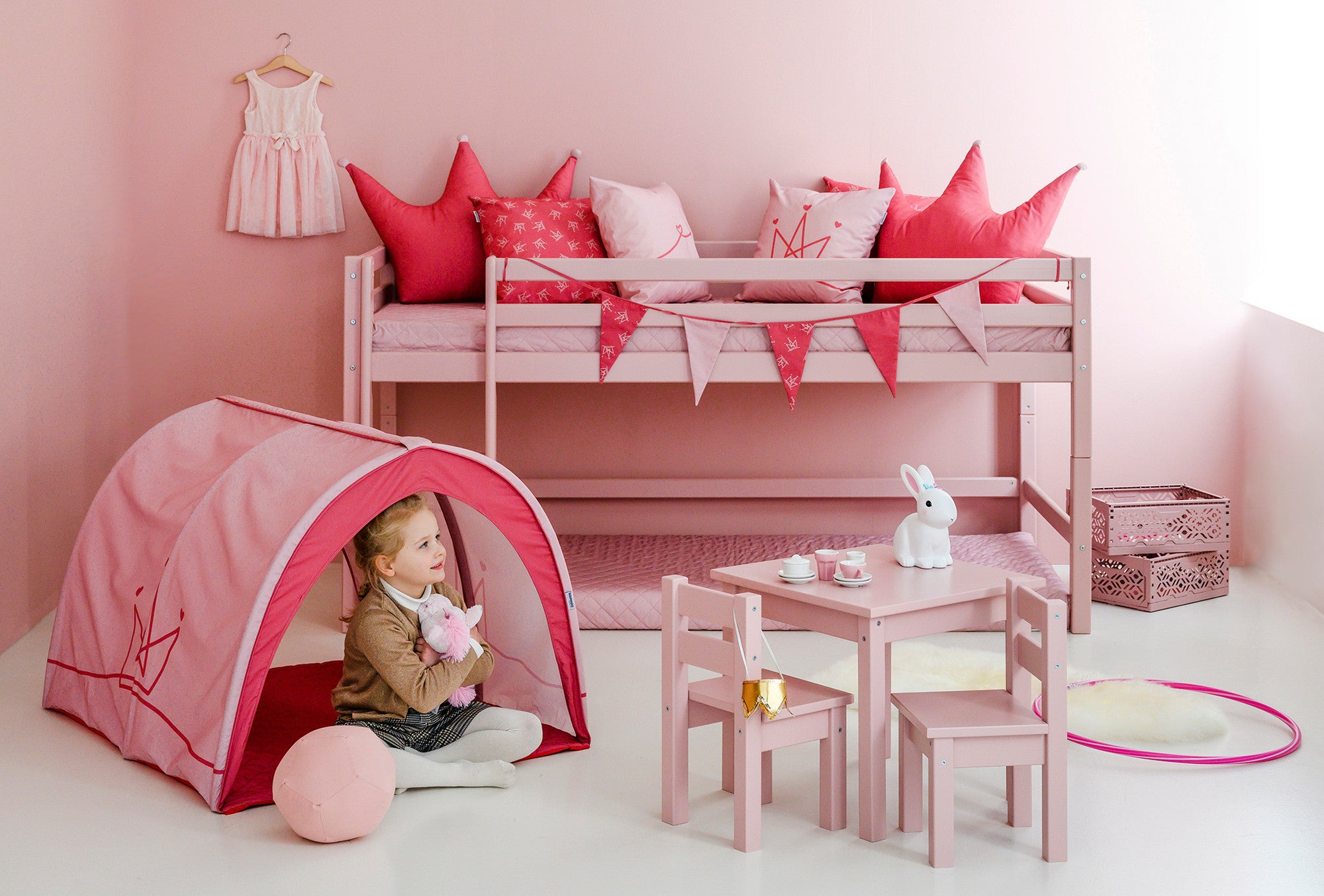 Hoppekids Prinzessin Tunnel/Spielhöhle 100 % Baumwolle und bei 30° waschbar rosa