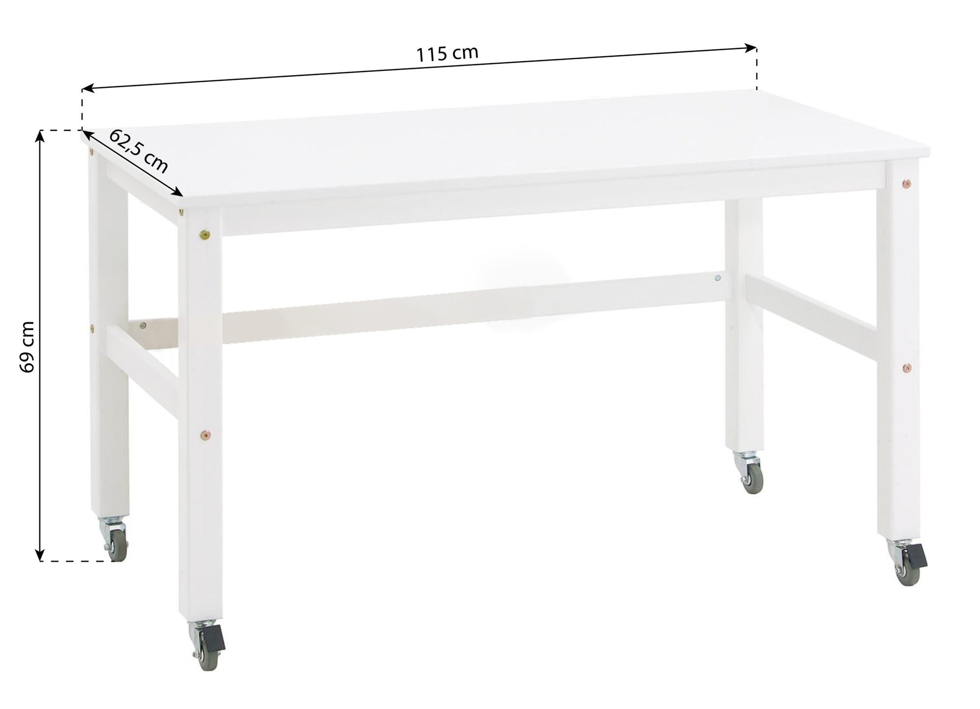 Hoppekids JONAS-Schreibtisch inkl. feststellbarer Rollen Kiefer massiv weiß 62,5x115 cm