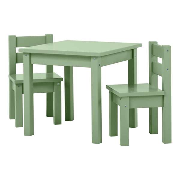 Hoppekids Kindersitzgruppe MADS mit 3 Stühlen und 1 Tisch aus massivem Kiefernholz und MDF-Holz grün