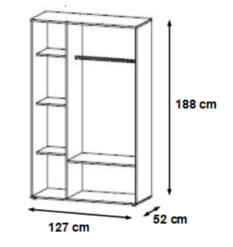 Kleiderschrank Rasa 3-trg mit 2 Spiegeltüren + 2 Schubladen weiß B 127 cm - H 188 cm - T 52 cm