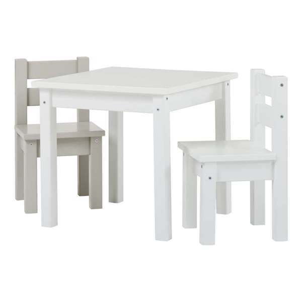 Hoppekids Kindersitzgruppe MADS mit 3 Stühlen und 1 Tisch aus massivem Kiefernholz und MDF-Holz weiß