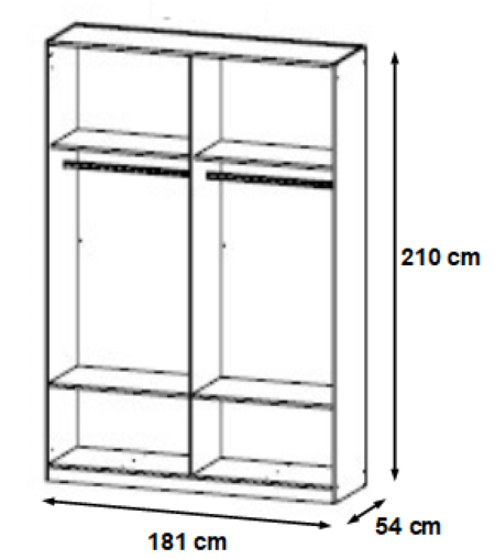 Kleiderschrank Finn 4-trg (2 Spiegel) + 4 große Schubladen beige - weiß B 181 cm - H 210 cm - T 54