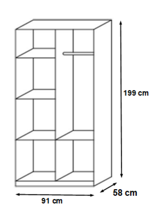 Kleiderschrank Joris weiß-Eiche Sonoma 2 Türen  4 Schubladen  B 91 cm - H 199 cm - T 58 cm