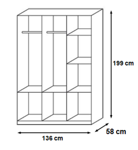 Kleiderschrank Dilan 3-trg mit 6 Schubladen braun B 136 cm - H 199 cm - T 58 cm