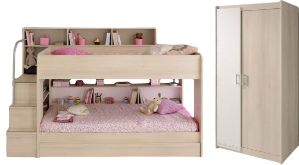 Kinderzimmer Bibop 41 Parisot Bett + 2-trg Kleiderschrank + Regale + Podest-Leiter + Bettschubkasten