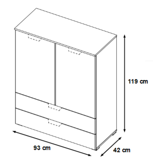 Kommode Hannah hochglanz braun - weiß 2 Türen + 2 Schubladen B 93 cm H 119 cm