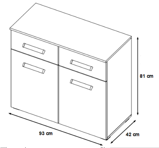 Kommode Hannah hochglanz weiß - braun 2 Türen + 2 Schubladen mit Softclose-Funktion B 93 cm H 81 cm