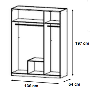 Kleiderschrank Bela grau - weiß 3 Türen B 136 cm - H 197 cm