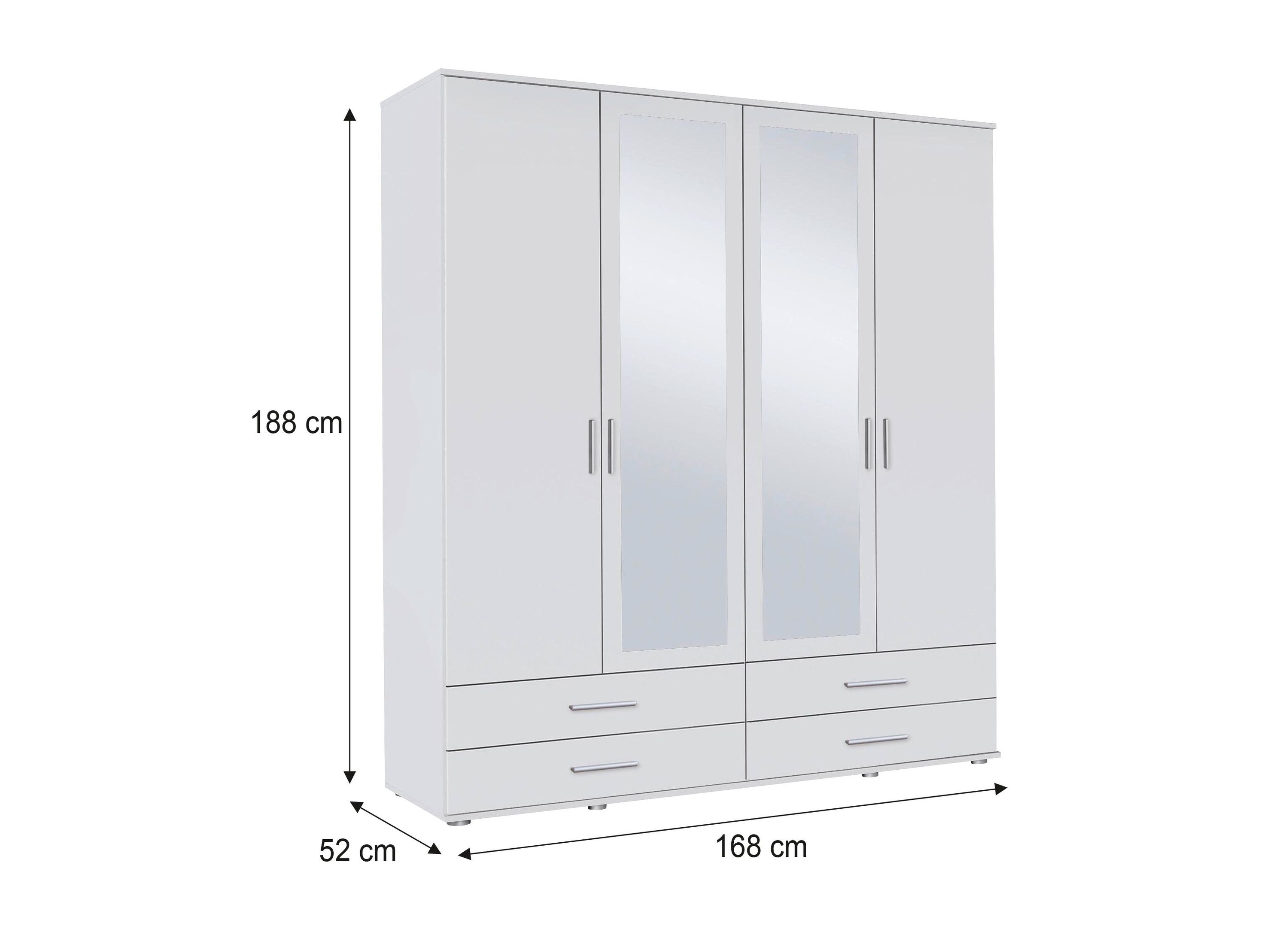 Kleiderschrank Rasa weiß 4-trg (2 Spiegeltüren) + 4 Schubladen B 168 cm H 188 cm T 52 cm