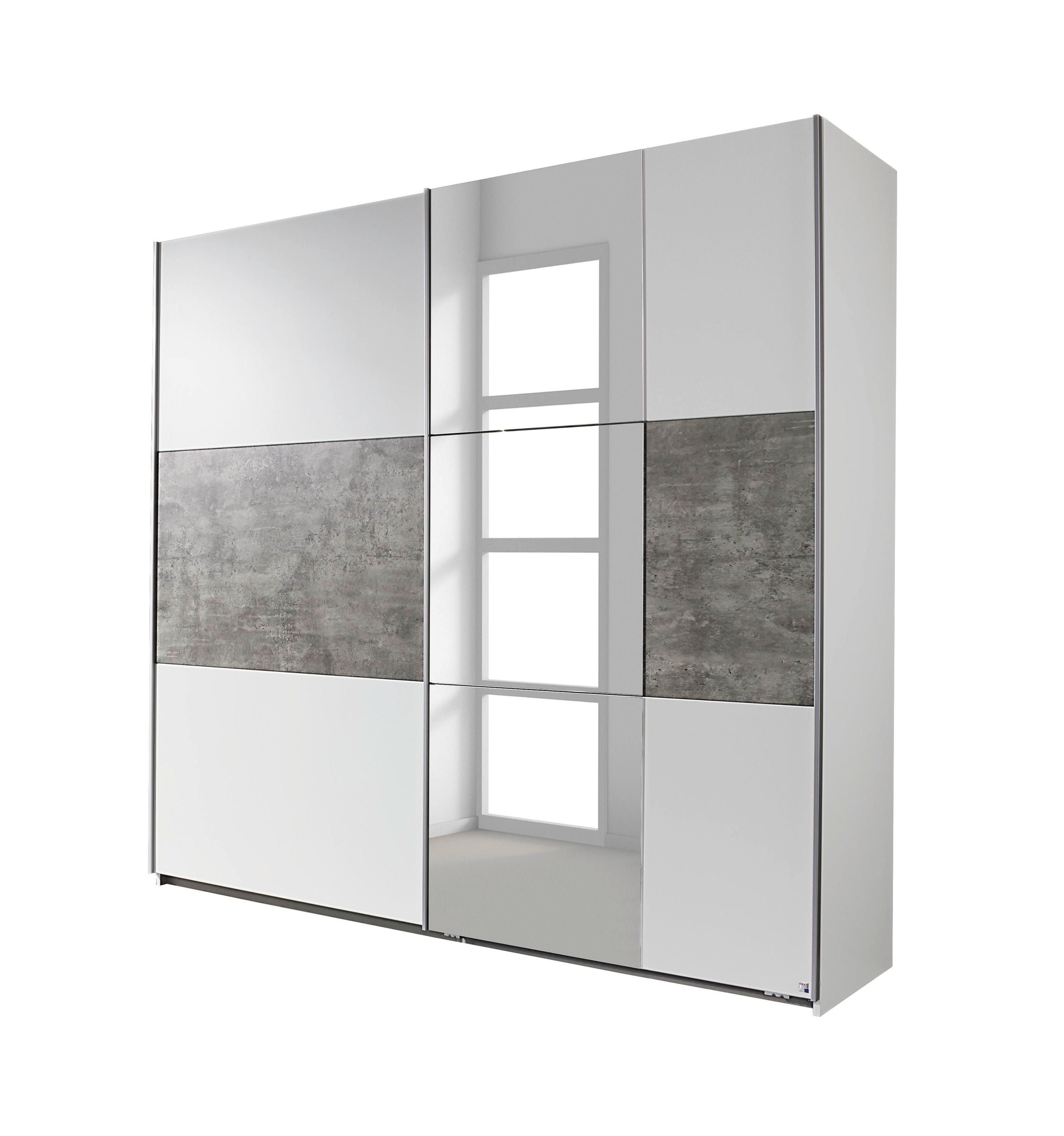 Schwebetürenschrank Paula mit Spiegel weiß 2 große Schiebetüren B 218 cm - H 210 cm