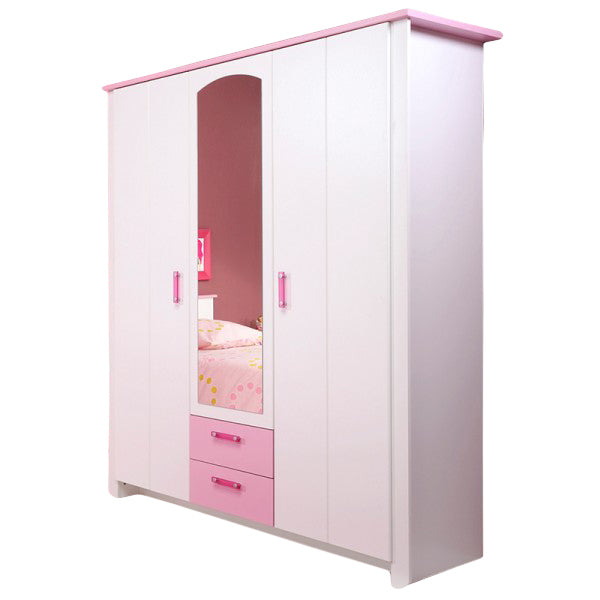 Kleiderschrank Biotiful Parisot 3-trg mit 1x Spiegel + 2 Schubladen weiß - rosa B 136 cm
