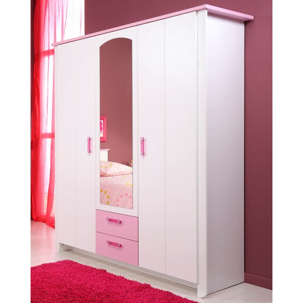 Kleiderschrank Biotiful 11 Parisot 3-trg mit 1x Spiegel + 2 Schubladen weiß - rosa B 136 cm