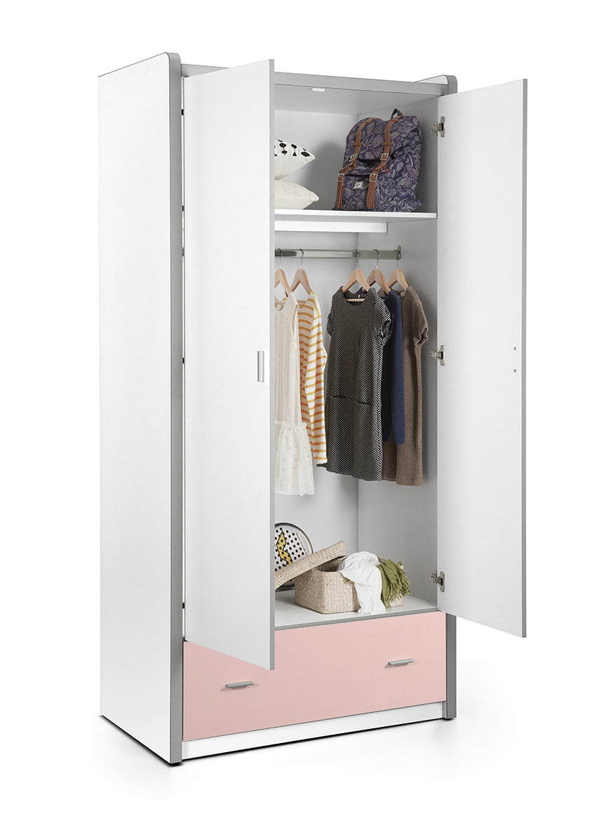 Kleiderschrank Valerie 2-trg weiß - rosa B 97 cm - H 202 cm - T 60 cm