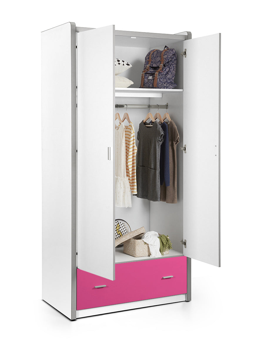 Kleiderschrank Valerie 2-trg weiß - pink B 97 cm - H 202 cm - T 60 cm