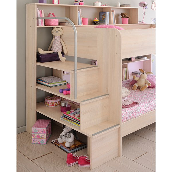 Kinderzimmer Bibop Parisot Bett + Lattenrostplatten + Kleiderschrank + Regale + Podest-Leiter beige