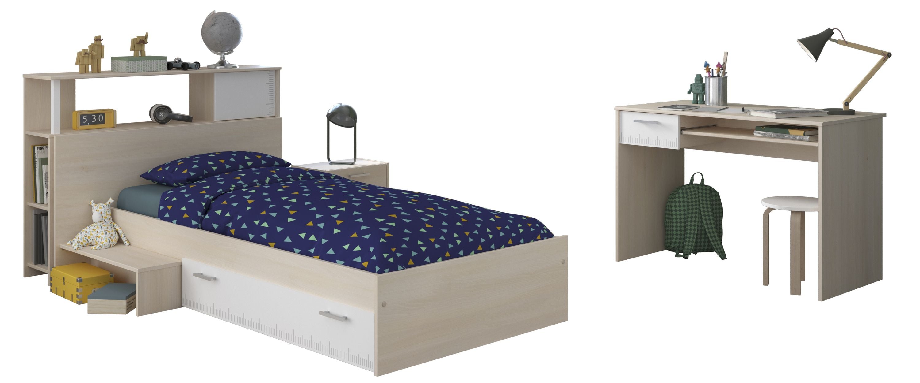 Kinderzimmer Charly 11 Parisot 3-teilig Bett 90*200 cm inkl. Bettkasten + Schreibtisch + Nachtkommode