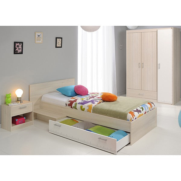 Kinderzimmer Charly 14 Parisot 3-tlg Bett 90*200 cm mit 3-trg Kleiderschrank beige - weiß