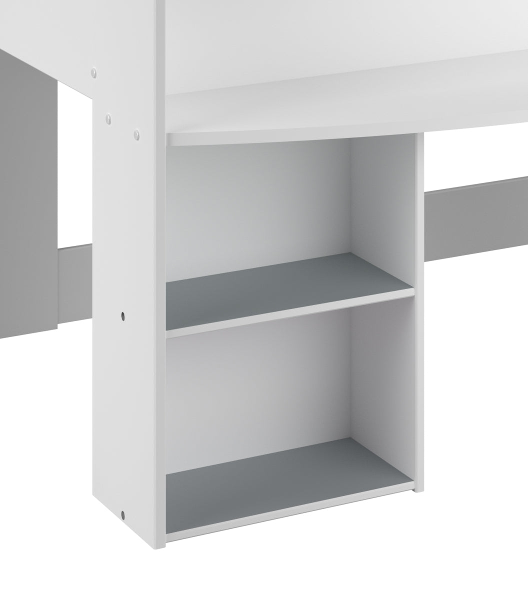 Hochbett Pirouette 1 weiß 90*200 cm inkl. Leiter + Lattenrostplatte + Schreibtisch + Regale