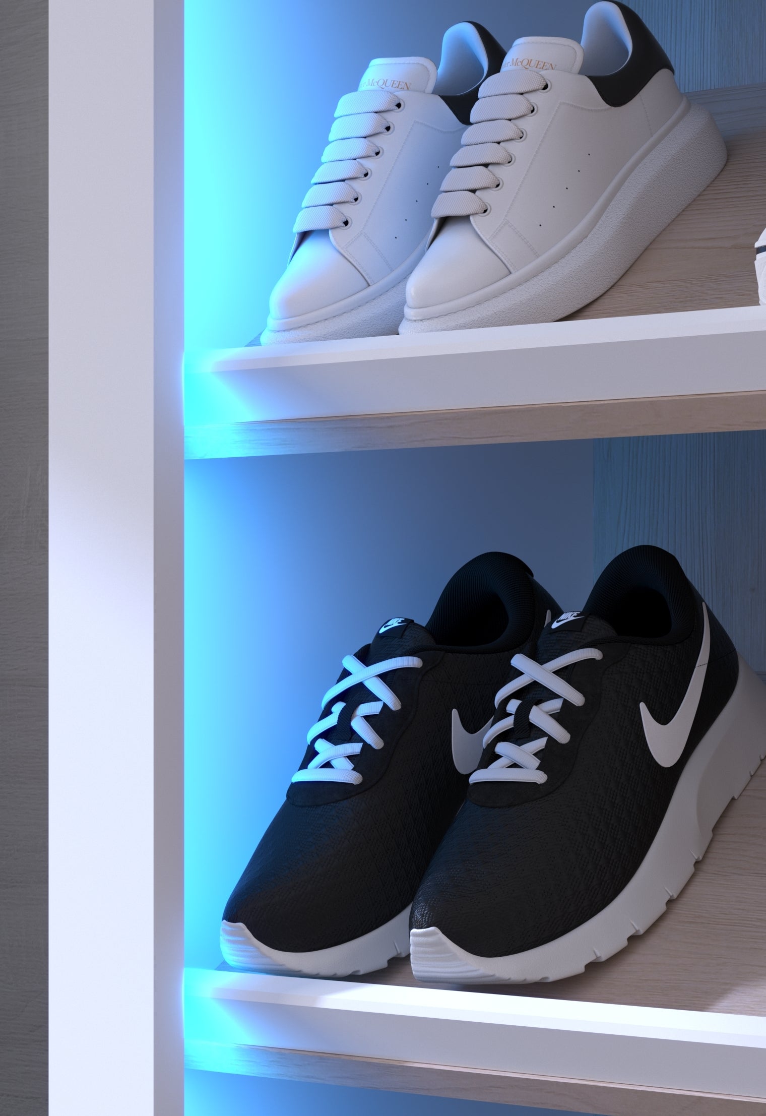 Schuhschrank Shoesing 1 Parisot Eiche Weiß mit LED Beleuchtung mit Farbwechsel Schuhregal