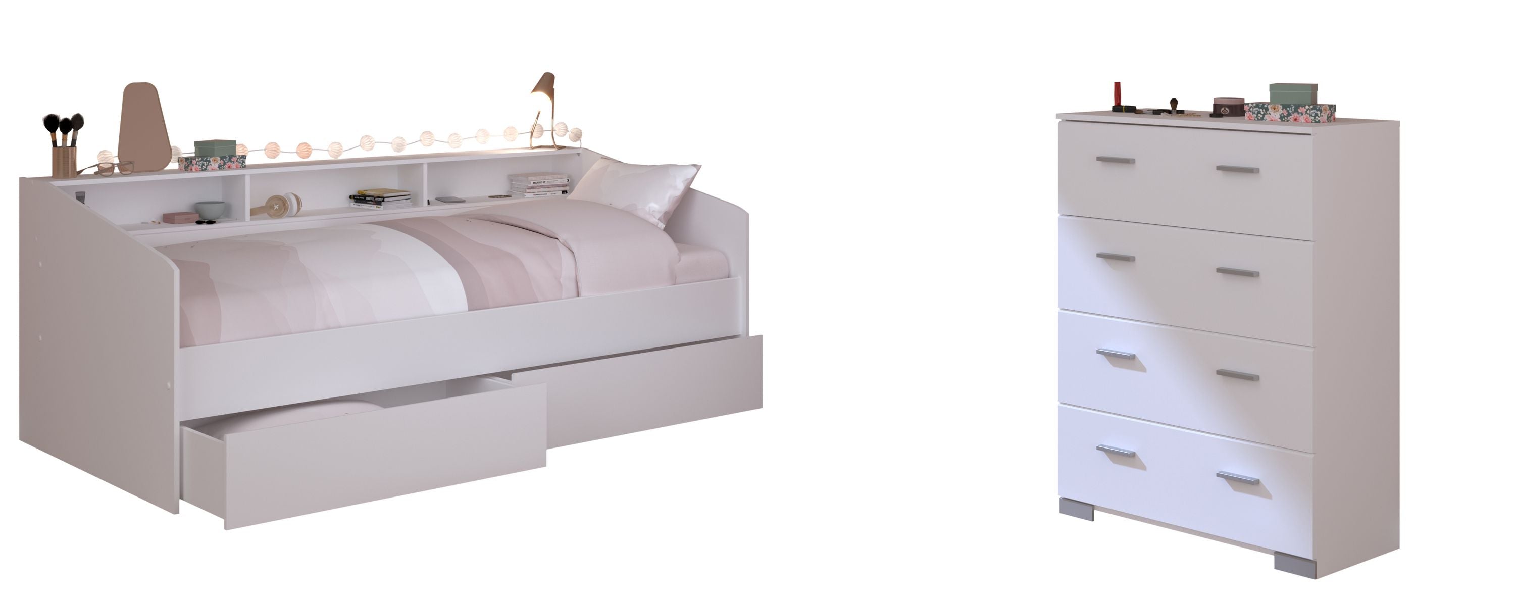 Jugendzimmer Sleep Parisot weiß inkl. Bett + 2 Bettkästen + weitere passende Möbel