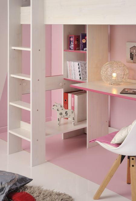 Kinderzimmer Smoozy 28 Parisot 3-teilig weiß - pink - blau Bett + Kommode + Schreibtisch