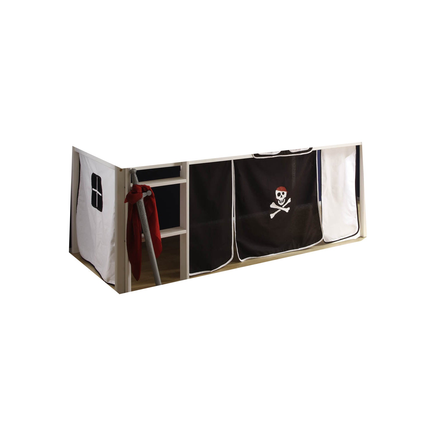 Vorhang Pirat 4-tlg 100% Baumwolle schwarz weiß inklusive Befestigung (2x Klettband) waschbar 30°